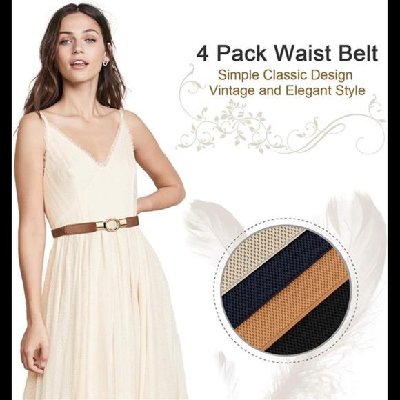Women Skinny Belt for Dresses Retro Stretch Ladies Waist Belt Plus Size Set of 4 main image 5